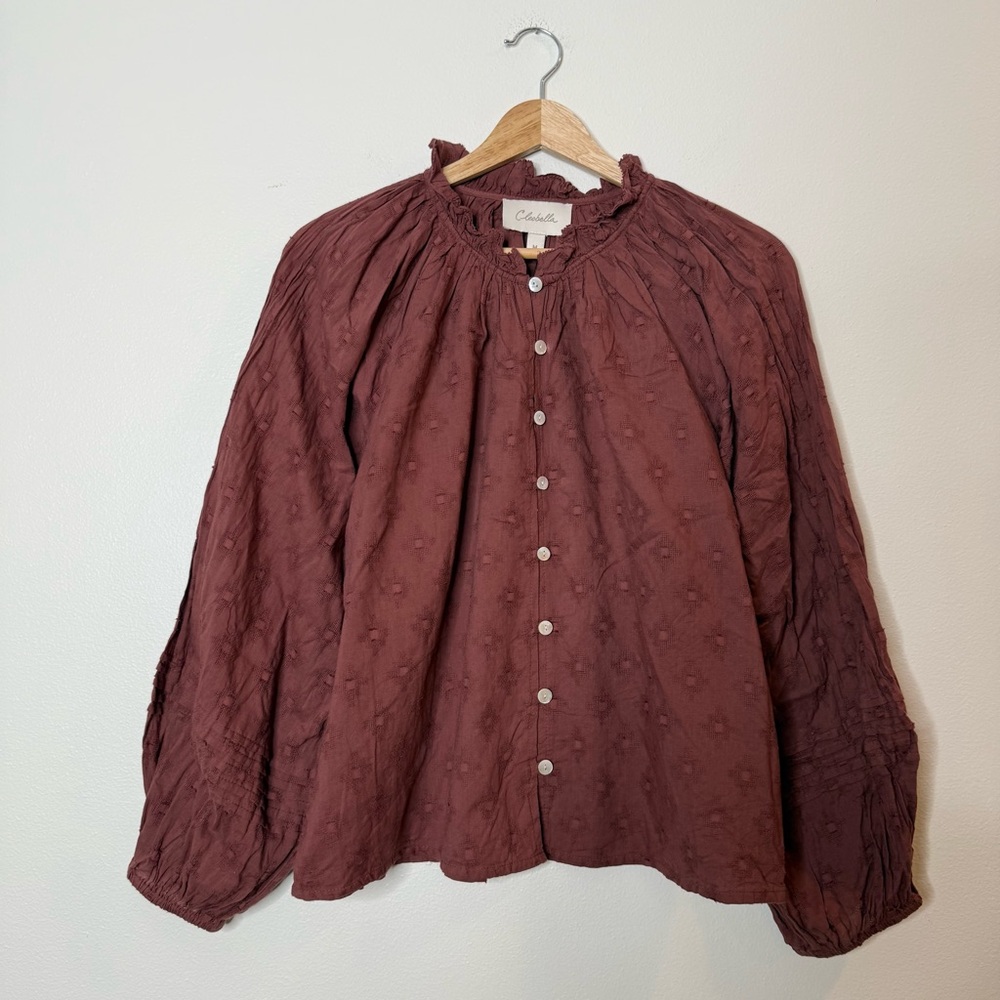 Cleobella Rust Red Embroidered Button-Front Blouse - Picture 3 of 9